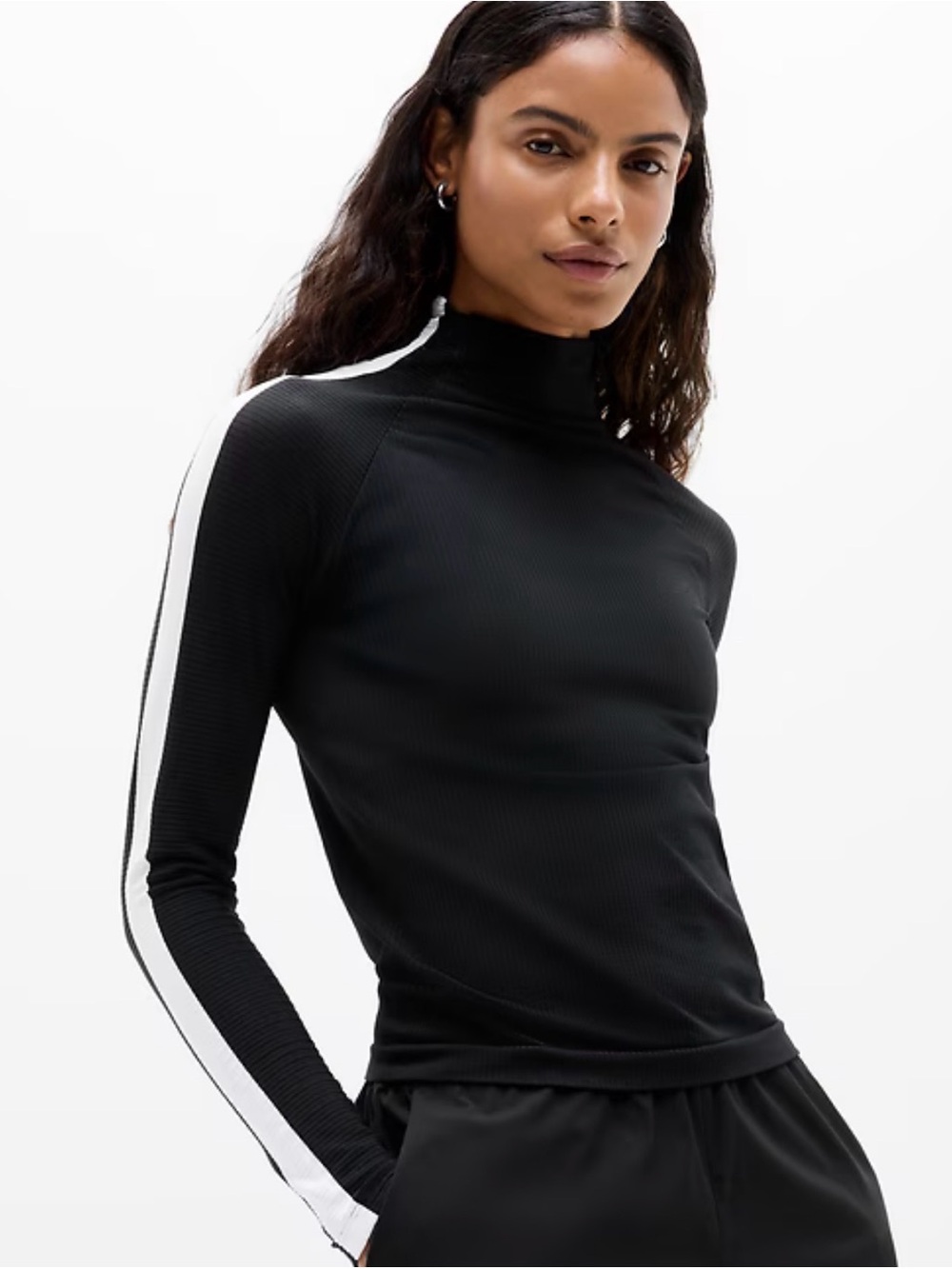 Athleta Renew Seamless Mock Neck Black &‎ White Top Large